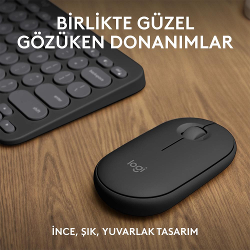 LOGITECH Pebble 2 Combo, Grafit, 920-012245, Bluetooth, Türkçe, Q, Multimedya, Mini Klavye Mouse Set
