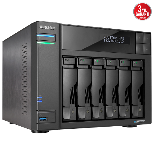 ASUSTOR AS6706T, 8Gb DDR4 Ram, 6 Yuvalı (6x22TB Destek), 4xM.2, PCI-e, 2x2.5GbE Network, 3xUSB 3.2, Tower NAS (Yedekleme) Cihazı