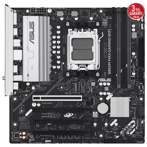 ASUS B850M MAX GAMING WIFI, 4xDDR5, 3x M2, HDMI, DP, Type-C, Wi-Fi 6, Bluetooth v5.4, AM5 Soket GAMING Anakart