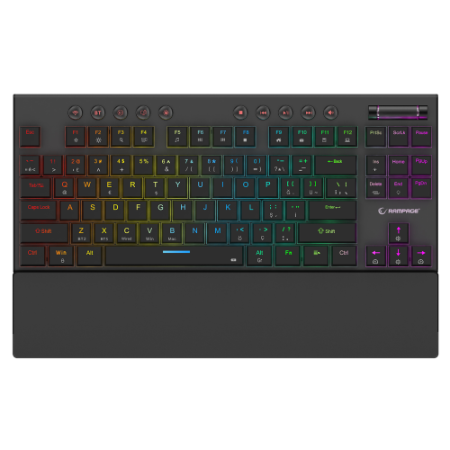 RAMPAGE BERU, Siyah, 2.4Ghz ve Bluetooth Kablosuz, RGB Lighting, RED Mekanik Switch, ABS Case, 1000mAh Bataryalı Gaming Klavye