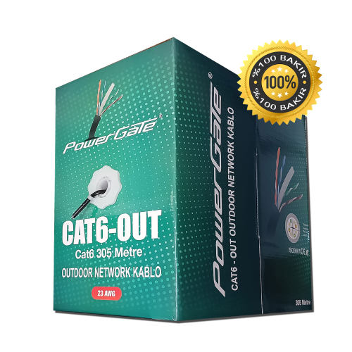 POWERGATE CAT6-OUT-COPPER, Outdoor (Dış Mekan), Polietilen, 23AWG 0.57mm, UTP, CAT6, %100 Bakır Kablo, 305m, Siyah