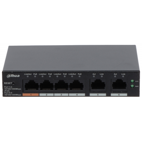 DAHUA CS4006-4GT-60, 4 Port, Gigabit, PoE 60W, 2 Port Uplink, Cloud Yönetilebilir, Switch