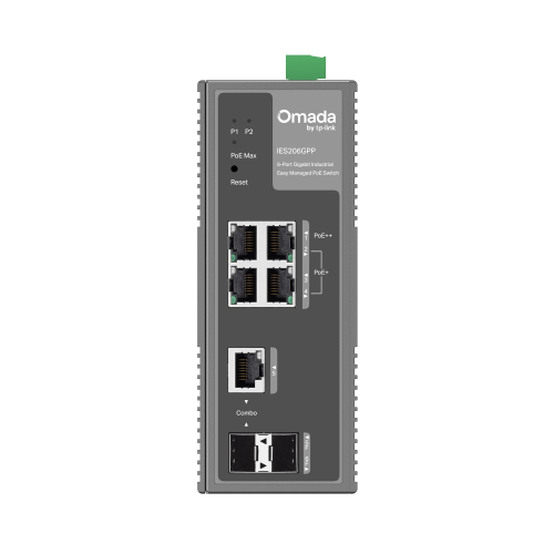 Omada IES206GPP Industrial, 6 Port Gigabit, 1Port Poe++, 3 Port Poe+, 1 Port Gigabit Combo SFP, 120W, Yönetilebilir, Endüstriyel Switch