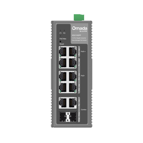 OMADA IES210GPP Industrial, 10 Port Gigabit, 6 Port Poe+, 2 Port Poe++, 2 Port Combo SFP, 240W, Yönetilebilir Endüstriyel Switch