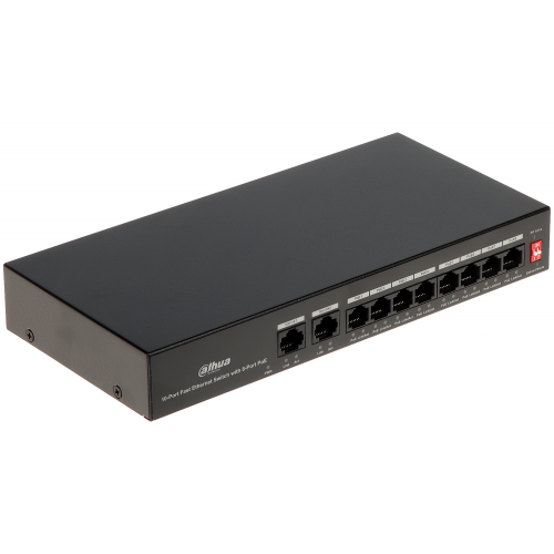 DAHUA PFS3010-8ET-65, 8 Port, MegaBit, PoE 65W, 2 Port Uplink, Yönetilemez, Masaüstü Switch
