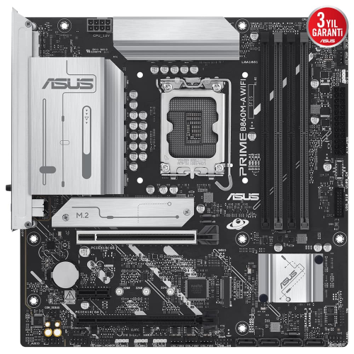 ASUS PRIME B860M-A WIFI, 4xDDR5 2x M.2, HDMI, 2xDP, Wİ-Fİ 6E, Bluetooth v5.3, Type-C, Intel Core Ultra CPU(Seri 2), LGA1851 Soket Anakart
