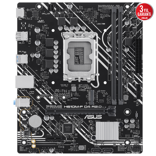 ASUS PRIME H610M-F D4 R2.0, 2xDDR4, M.2, HDMI, 12-13.14.Nesil, LGA1700 Soket, Anakart
