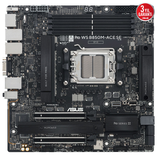 ASUS PRO WS B850M-ACE SE, 4xDDR5, 2xM.2, HDMI, DP, Type-C, D-SUB, PCIe 5.0, AM5 Soket Micro-ATX Anakart