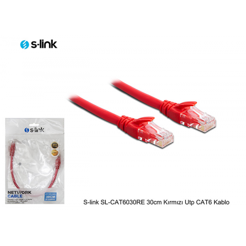 S-LINK SL-CAT6030RE CAT6 Patch 30CM Kablo(Kırmızı)