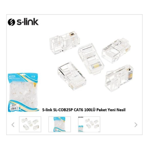 S-LINK SL-COB25P, RJ45, Yeni Nesil JAC, UTP, CAT6, (100lü PAKET)