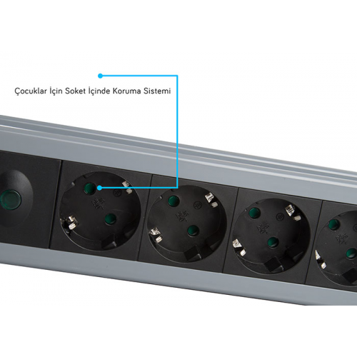 S-LINK Swapp SPGKS05, 5 Soket, Akım Korumalı Priz, 1.5Mt Kablo, 900 Joule (Gri) %100 Bakır