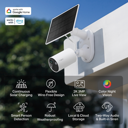 TP-LINK Tapo TC82 KIT (C410 KIT), 2K, 3,0Mpix, Dış Mekan, IP65, WiFi, 9Mt. Renkli Gece Görüşü, İki Yönlü Ses, Güneş Enerjili Güvenlik Kamerası Kiti