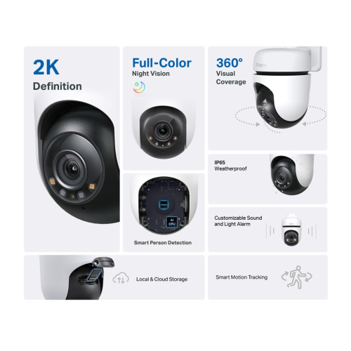 TP-LINK Tapo TC41 (C510W), 2K QHD, Yatay Dikey Dış Mekan, IP66, WiFi, Renkli Gece Görüşü, İki Yönlü Ses Güvenlik Kamerası