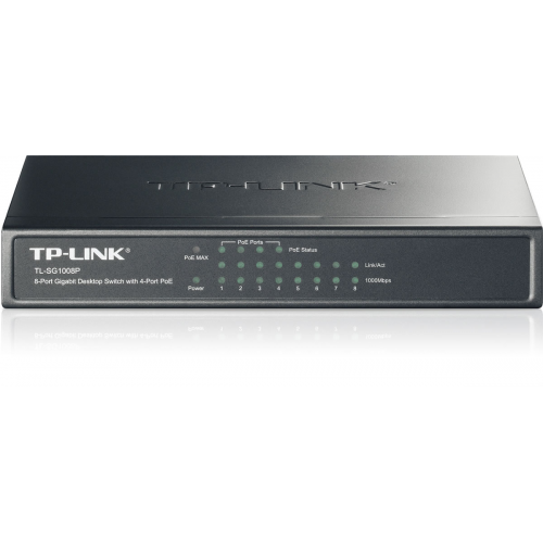 TP-LINK TL-SG1008P, 8 Port, GigaBit, 4 Port PoE, 55W, Yönetilemez, Metal Kasa, Masaüstü Switch