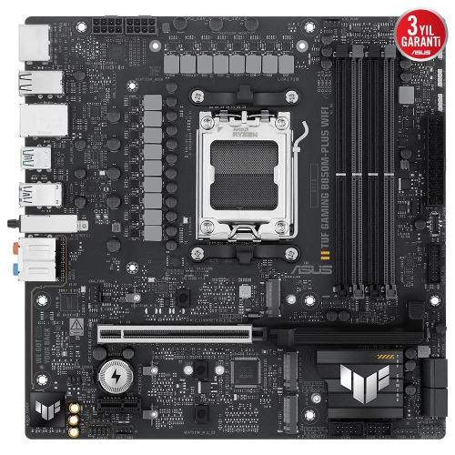 ASUS TUF GAMING B850M-PLUS WIFI, 4xDDR5, 3x M.2, HDMI, DP, Type-C, Wi-Fi 6E, Bluetooth v5.3, AM5 Soket GAMING Anakart