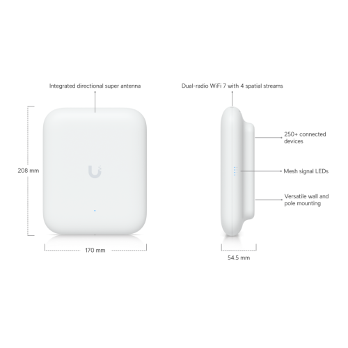 UBIQUITI UAP-U7-PRO-Outdoor, UniFi, Triple Band, 5765Mbps, Wifi6, Tavan Tipi, Access Point (Poe Adaptör Çıkmaz)