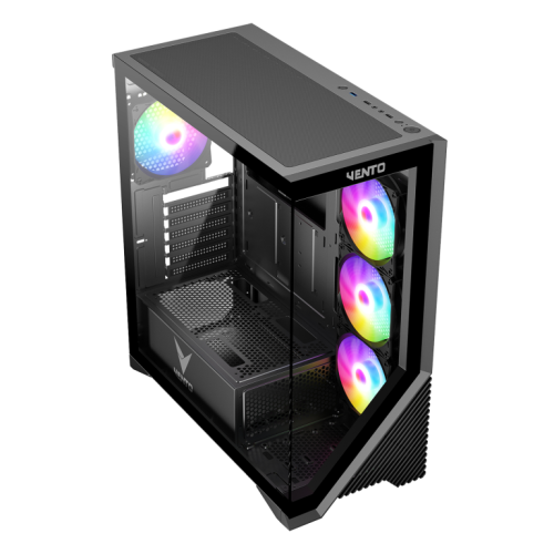 VENTO VG4202FL Mid Tower, 750W 80+ Siyah, Temperli Cam, RGB, ATX GAMING KASA