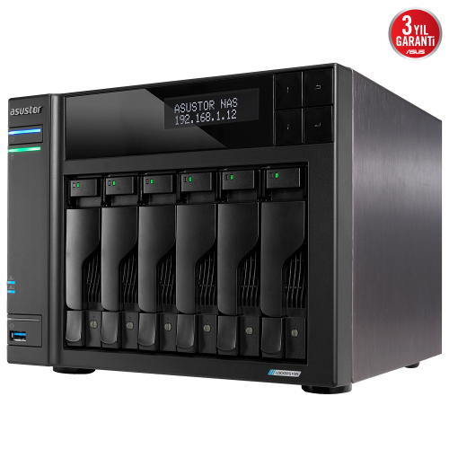 ASUSTOR AS6706T, 8Gb DDR4 Ram, 6 Yuvalı (6x22TB Destek), 4xM.2, PCI-e, 2x2.5GbE Network, 3xUSB 3.2, Tower NAS (Yedekleme) Cihazı