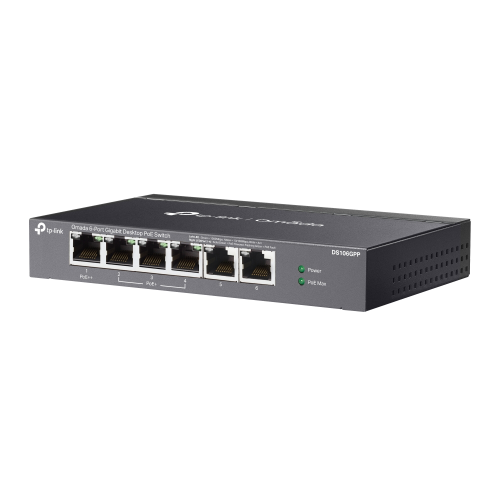 OMADA DS106GPP, 6 Port Gigabit, 3 Port Gigabit PoE+, 64W, 1 Port Gigabit PoE++, Yönetilemez, Metal Kasa Masaüstü Sessiz Switch
