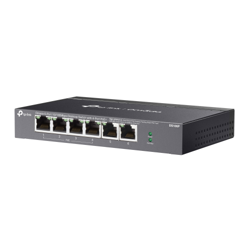 OMADA DS106P, 6 Port Megabit,  4 Port Megabit PoE+, 67W, Yönetilemez, Masaüstü Metal Kasa Sessiz Switch