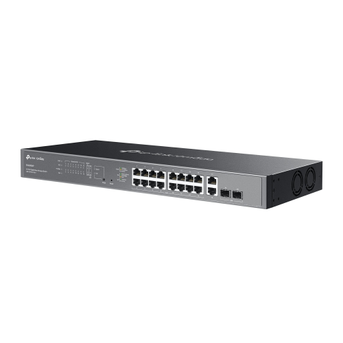 Omada ES220GMP, 16 Port Gigabit, 16 Port PoE+, 2 Port Gigabit SFP, 250W, Yönetilebilir, Rackmount Switch
