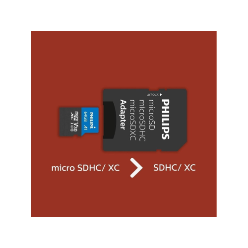 PHILIPS FM64MP65B, 64GB, SDXC, UHS-I, Class10, MicroSD Kart Bellek (SD Adaptörlü)