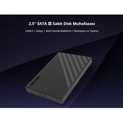 HIKSEMI HS-HUB-MHB201, USB3.0, 2,5" Disk Kutusu. (SSD ve HDD Destekler, 5Gbps, Siyah, Win, Mac-OS, Linux, Android)