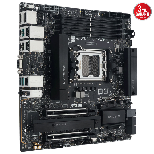 ASUS PRO WS B850M-ACE SE, 4xDDR5, 2xM.2, HDMI, DP, Type-C, D-SUB, PCIe 5.0, AM5 Soket Micro-ATX Anakart