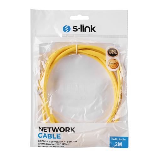 S-LINK SL-CAT602YE, CAT6, Patch, 2Mt, Kablo (Sarı)