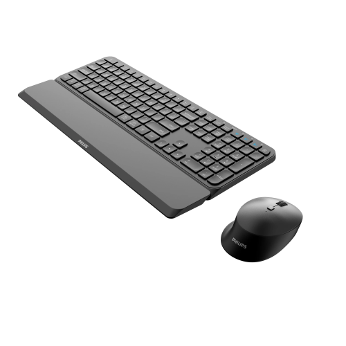 PHILIPS SPT6607B, Siyah, Türkçe Q, 2.4Ghz ve Bluetooth Kablosuz, Bilek Destekli, Multimedya Klavye Mouse Set