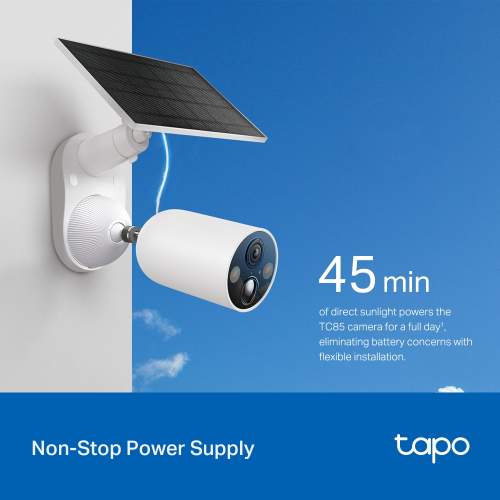 TP-LINK Tapo TC85 KIT (C425 KIT), 2K QHD, 4,0Mpix, Dış Mekan, IP66, WiFi, 15Mt. Renkli Gece Görüşü, İki Yönlü Ses, Yapay Zeka Destekli, Güneş Enerjili Güvenlik Kamerası Kiti