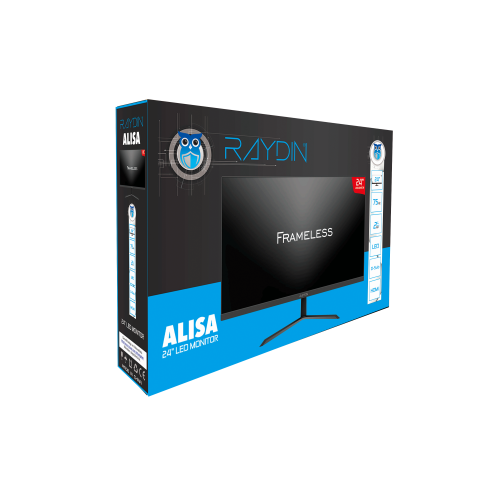 RAYDIN ALISA, 24", 2ms, 75Hz, Full HD, D-Sub, HDMI, Frameless, VA LED Monitör (Siyah)