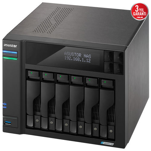 ASUSTOR AS6706T, 8Gb DDR4 Ram, 6 Yuvalı (6x22TB Destek), 4xM.2, PCI-e, 2x2.5GbE Network, 3xUSB 3.2, Tower NAS (Yedekleme) Cihazı