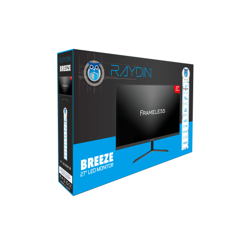 RAYDIN BREEZE, 27", 2ms, 75Hz, Full HD, D-Sub, HDMI, Frameless, VA LED Monitör (Siyah)