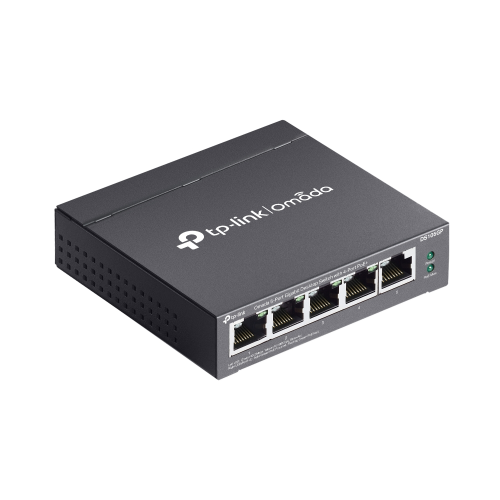 OMADA DS105GP, 5 Port Gigabit,  4 Port Gigabit PoE+, 65W, Yönetilemez, Masaüstü/Vesa Metal Kasa Sessiz Switch