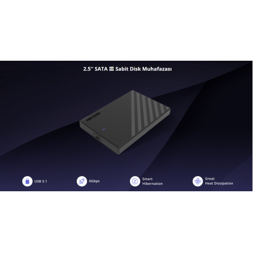 HIKSEMI HS-HUB-MHC201, USB3.1 ve Type-C, 2,5" Disk Kutusu.  (SSD ve HDD Destekler, 6Gbps, Siyah, Win, Mac-OS, Linux, Android)