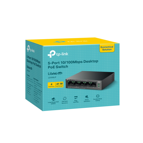 TP-LINK LS105LP, Green Tech, 5 Port, MegaBit, 4 Port PoE 41W, Metal Kasa, Yönetilemez, Masaüstü Switch
