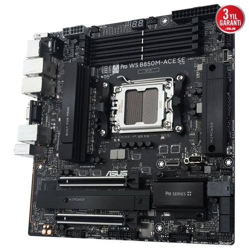 ASUS PRO WS B850M-ACE SE, 4xDDR5, 2xM.2, HDMI, DP, Type-C, D-SUB, PCIe 5.0, AM5 Soket Micro-ATX Anakart