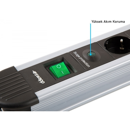 S-LINK Swapp SPGKS03, 3 Soket, Akım Korumalı Priz, 1.5Mt Kablo, 900 Joule (Gri) %100 Bakır