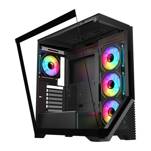 VENTO VG4202FL Mid Tower, 750W 80+ Siyah, Temperli Cam, RGB, ATX GAMING KASA