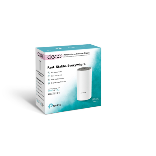TP-LINK DECO E4, AC1200, Tekli Mesh, 1200Mbps, Dual Band, 2Port Megabit Lan, 140m2 kapsama Alanı, Router, Geniş Alan İnternet Ağı Sağlayıcısı