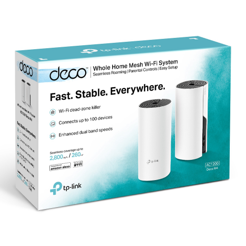 TP-LINK DECO-M4, AC1200, İkili Mesh, 1200Mbps, Dual Band, 2Port Gigabit Lan, 260m2 kapsama Alanı, Router, Geniş Alan İnternet Ağı Sağlayıcısı