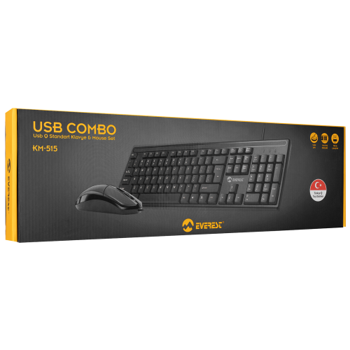EVEREST KM-515, Siyah, Türkçe Q, USB Kablolu, Klavye Mouse Set