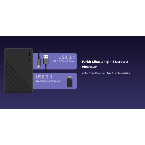 HIKSEMI HS-HUB-MHC201, USB3.1 ve Type-C, 2,5" Disk Kutusu.  (SSD ve HDD Destekler, 6Gbps, Siyah, Win, Mac-OS, Linux, Android)