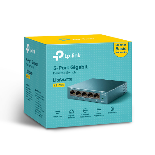 TP-LINK LS105G, Green Tech, 5 Port, GigaBit,  Metal Kasa, Yönetilemez, Masaüstü Switch
