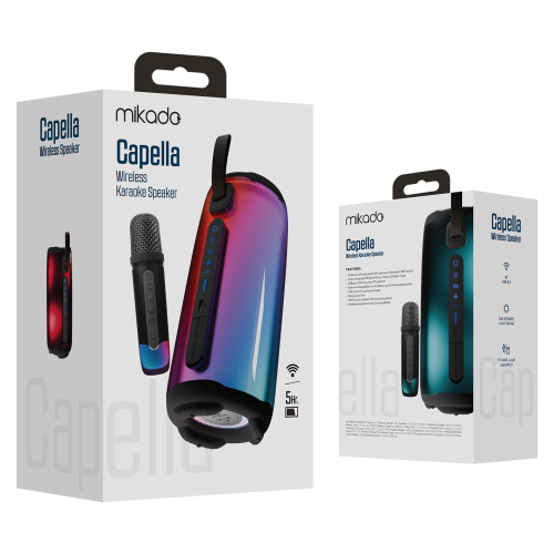MIKADO MD-17BT CAPELLA, 10W, Taşınabilir, USB/AUX/BT/TF, RGB Işıklı, Transparan, 1800mAh, Mikrofon, Karaoke, Bluetooth Speaker,