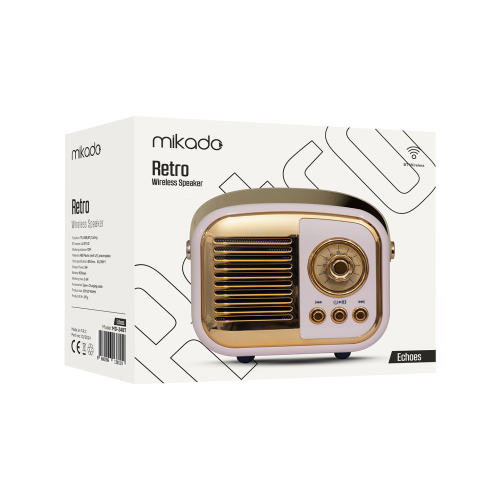 MIKADO MD-24BT, Echoes, Pembe, 3W, Taşınabilir, USB/TF Kart/Bluetooth, 800mAh, Klasik Retro Müzik Kutusu