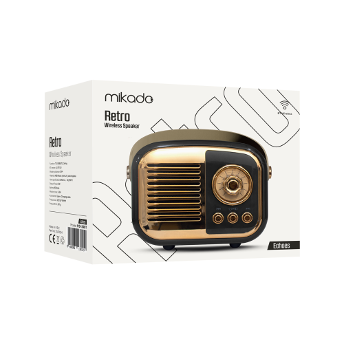 MIKADO MD-24BT, Echoes, Siyah, 3W, Taşınabilir, USB/TF Kart/Bluetooth, 800mAh, Klasik Retro Müzik Kutusu
