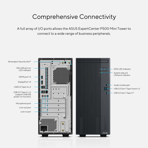 ASUS P500MV-C52108512B0D ExpertCenter P500, Core 5 210H, 8Gb DDR5 Ram, 512Gb SSD, Paylaşımlı Ekran Kartı, FreeDos, Mini Kule PC
