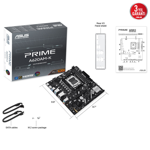 ASUS PRIME A620AM-K, 2xDDR5, 1x M.2, DP, HDMI, AM5 Soket Anakart